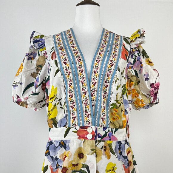 NWOT FARM Rio Floral Ruffles Greek Garden Off-White Mini Dress Size XL - Picture 3 of 14
